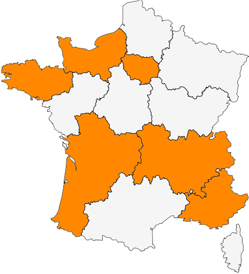 Carte de la France des zones d'intervention de Wilarmoni
